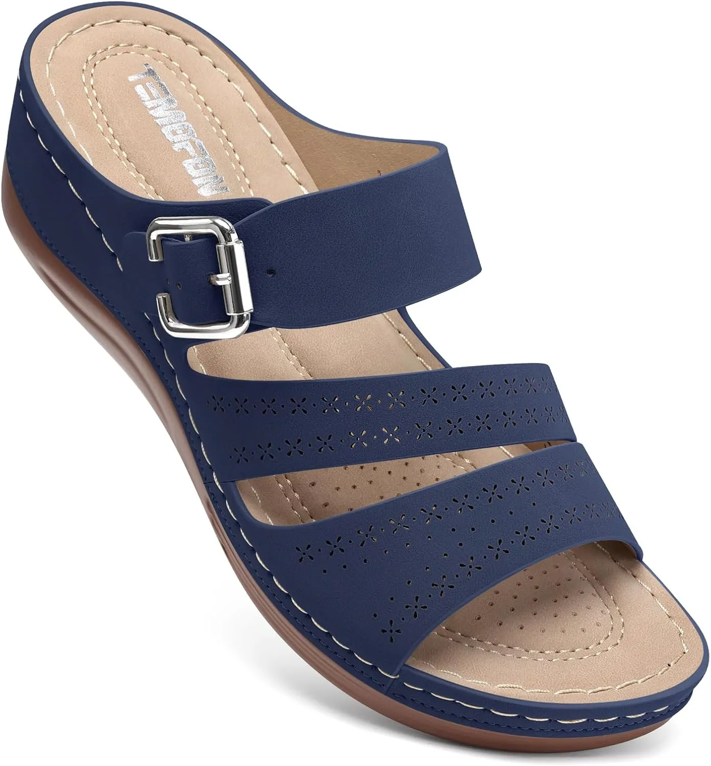 TEMOFON Wedge Sandals for Women Comfortable: Slip On Sandals Women Dressy Summer Flat Sandals Size 5-11