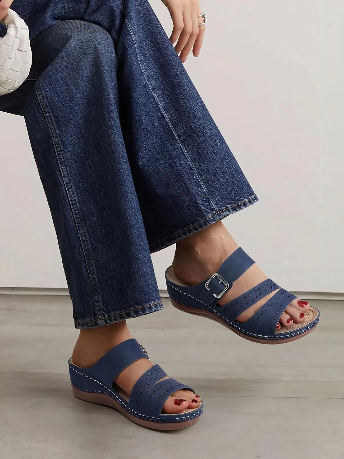TEMOFON Wedge Sandals for Women Comfortable: Slip On Sandals Women Dressy Summer Flat Sandals Size 5-11