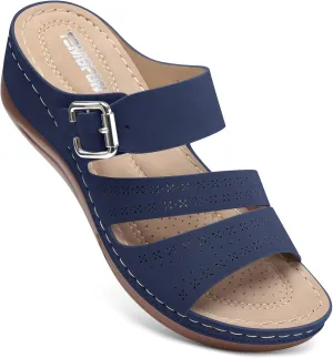 TEMOFON Wedge Sandals for Women Comfortable: Slip On Sandals Women Dressy Summer Flat Sandals Size 5-11