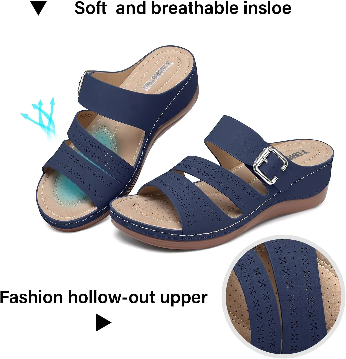 TEMOFON Wedge Sandals for Women Comfortable: Slip On Sandals Women Dressy Summer Flat Sandals Size 5-11