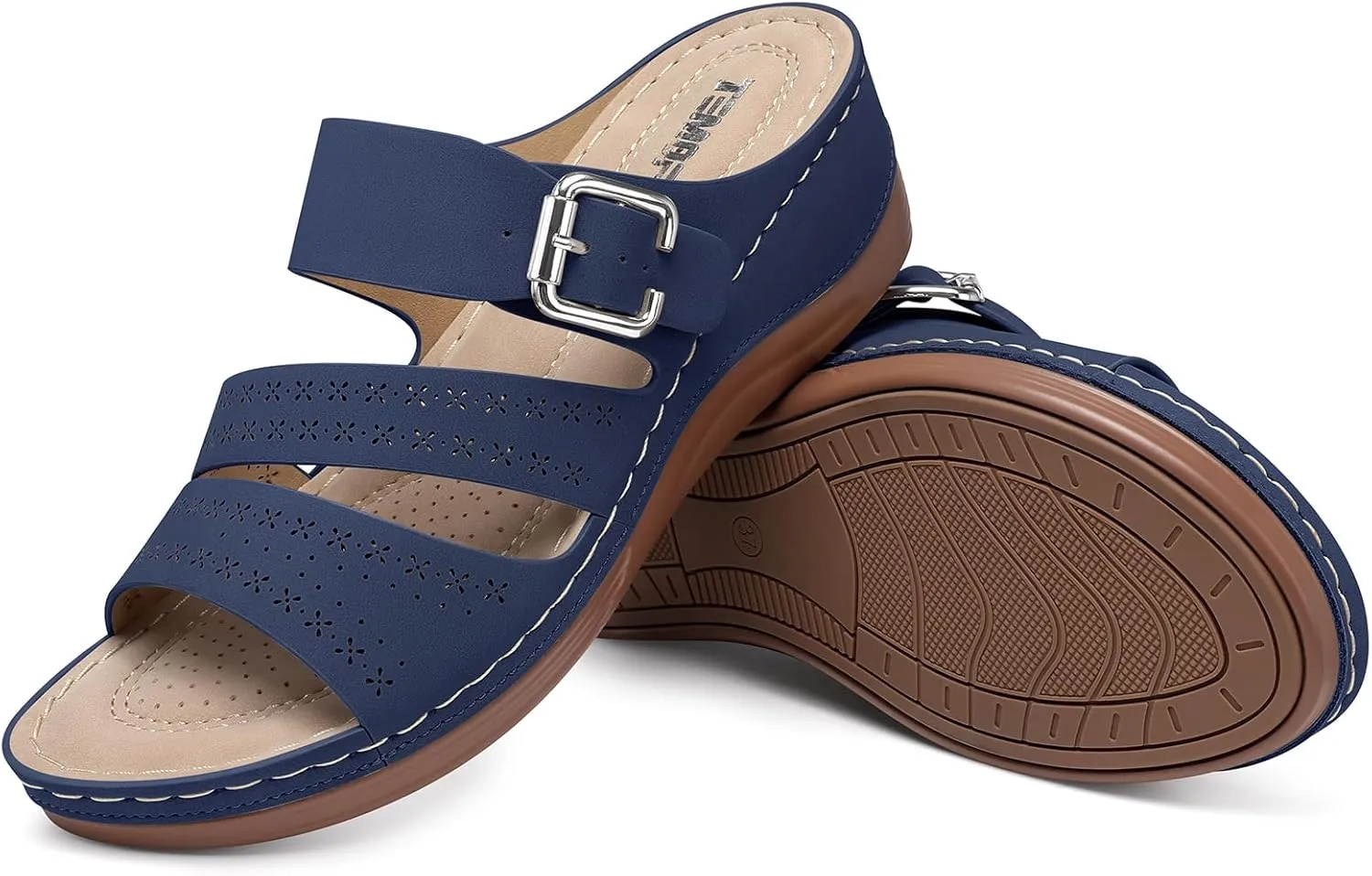 TEMOFON Wedge Sandals for Women Comfortable: Slip On Sandals Women Dressy Summer Flat Sandals Size 5-11