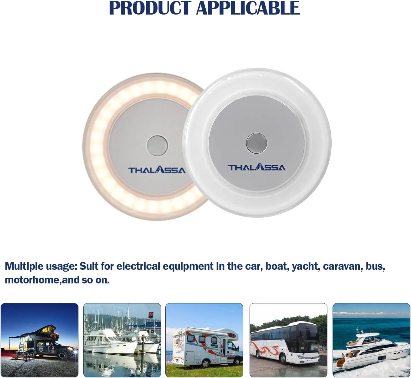 THALASSA 3W RV Interior Ceiling Light Boat Cabain Dome Light with Inbuilt Dimmer Touch Switch DC 12V 2800K Soft White.Small Light Base74MM Diameter Surface Mount