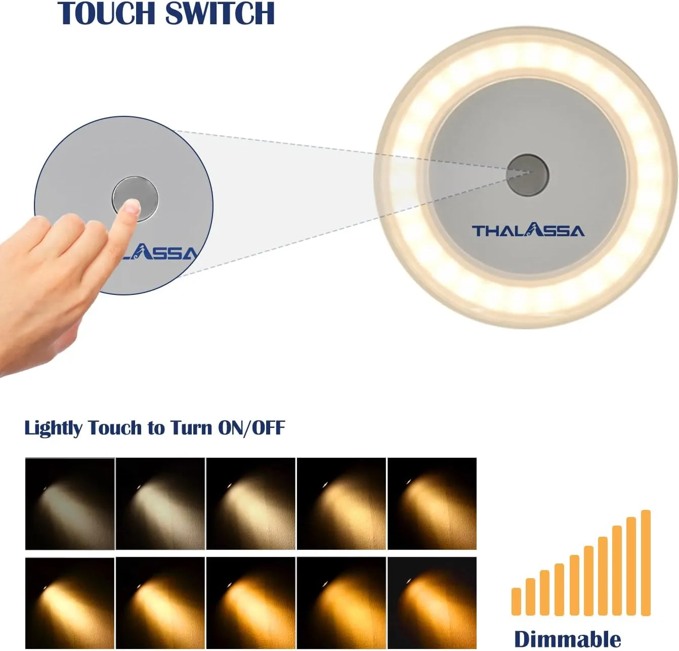 THALASSA 3W RV Interior Ceiling Light Boat Cabain Dome Light with Inbuilt Dimmer Touch Switch DC 12V 2800K Soft White.Small Light Base74MM Diameter Surface Mount