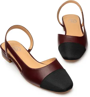 Trary Slingback Flats for Women, Black Dressy Comfortable Round Square Toe Shoes, Work Office Casual Ankle Strap Dress Flats