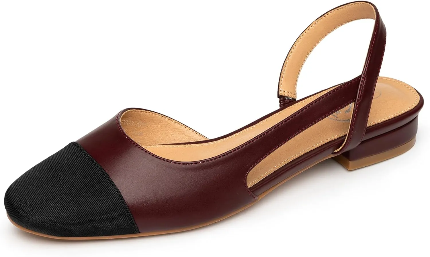 Trary Slingback Flats for Women, Black Dressy Comfortable Round Square Toe Shoes, Work Office Casual Ankle Strap Dress Flats