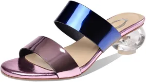 Tscoyuki Women's Transparent Chunky Heel Sandals, Slip On Pearl/Rhinestones Mule Open Toe Pumps Dress Sandals