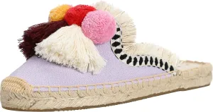 U-lite Women's Comfort Red Tassel & Fluffy Ball Embellishment Canvas Mule Shoes Espadrilles
