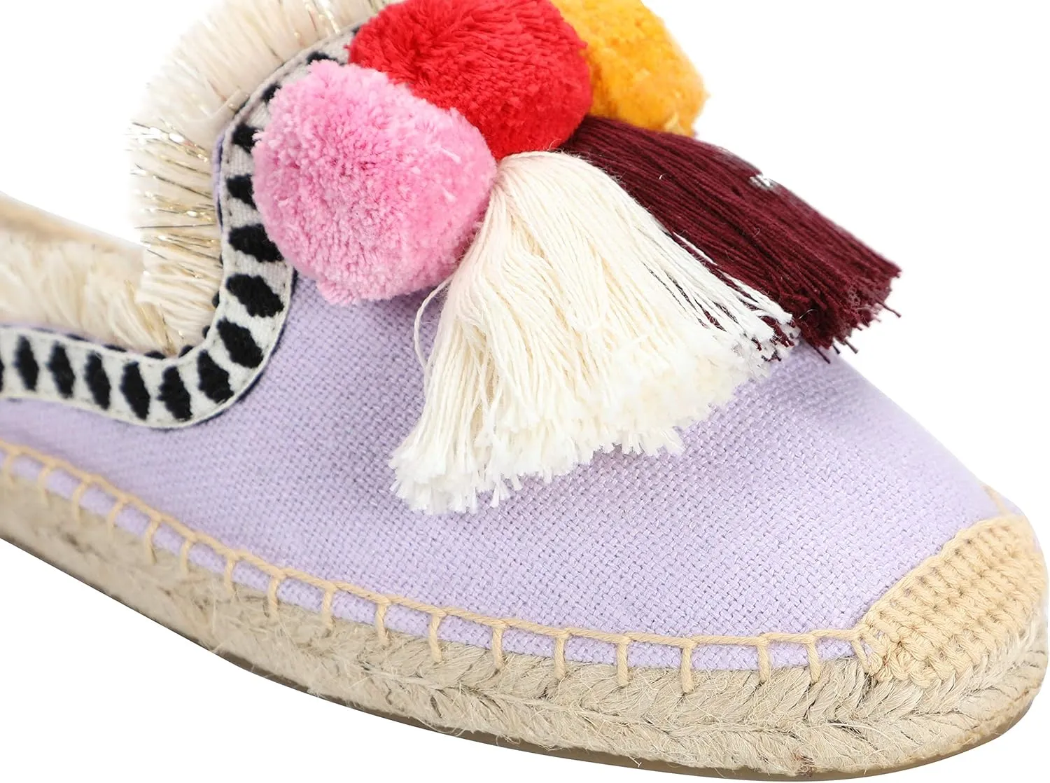 U-lite Women's Comfort Red Tassel & Fluffy Ball Embellishment Canvas Mule Shoes Espadrilles