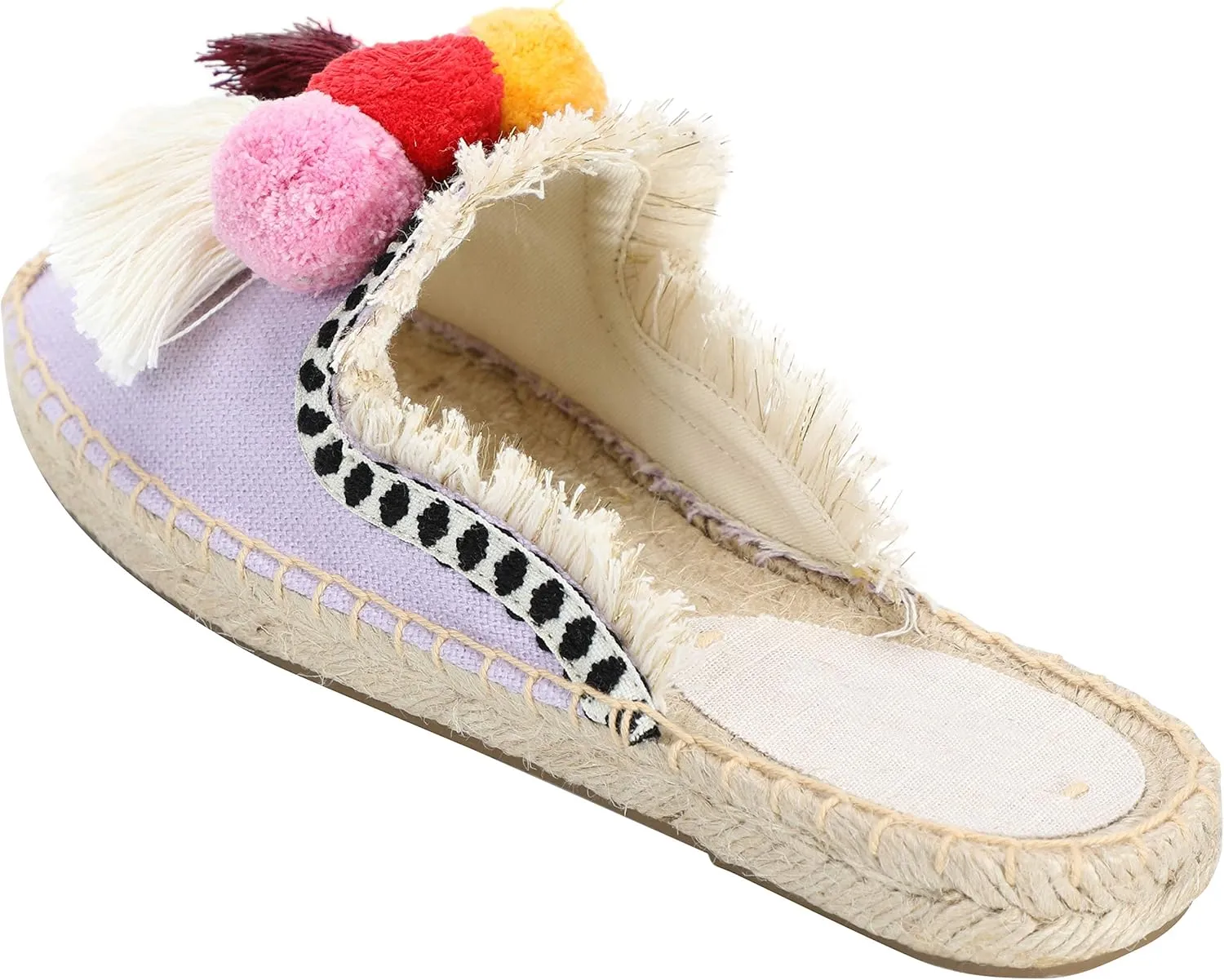 U-lite Women's Comfort Red Tassel & Fluffy Ball Embellishment Canvas Mule Shoes Espadrilles
