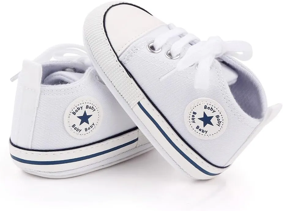 Unisex Baby Soft Sole Sneakers, Canvas Denim High Top, Newborn Infant First Walkers