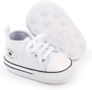 Unisex Baby Soft Sole Sneakers, Canvas Denim High Top, Newborn Infant First Walkers