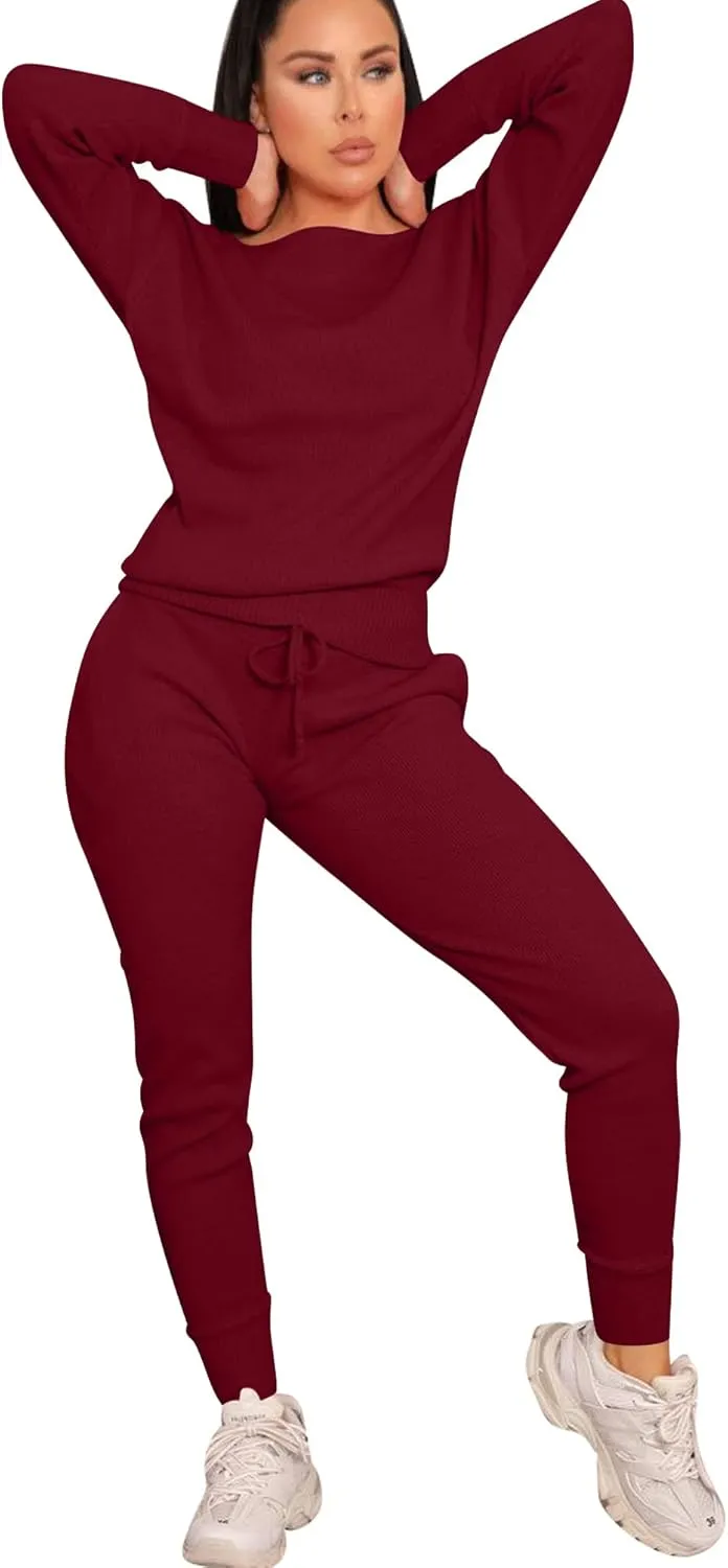 VASAUGE Women's Workout 2 Piece Tracksuit Outfits Long Sleeve Tops Track Sweat Suits Jogger Pants Sets Sweatsuit