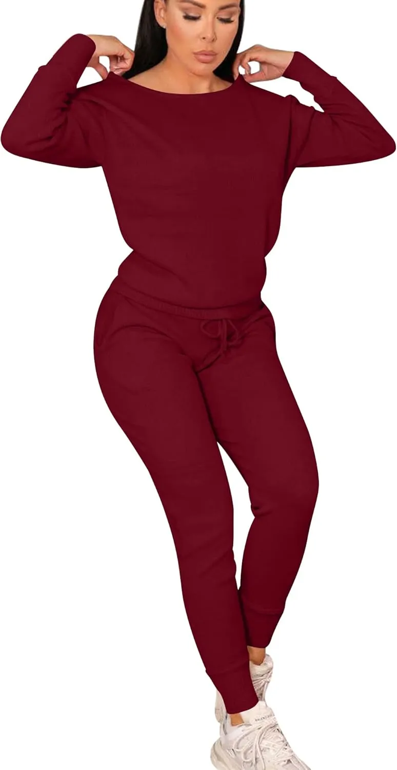 VASAUGE Women's Workout 2 Piece Tracksuit Outfits Long Sleeve Tops Track Sweat Suits Jogger Pants Sets Sweatsuit