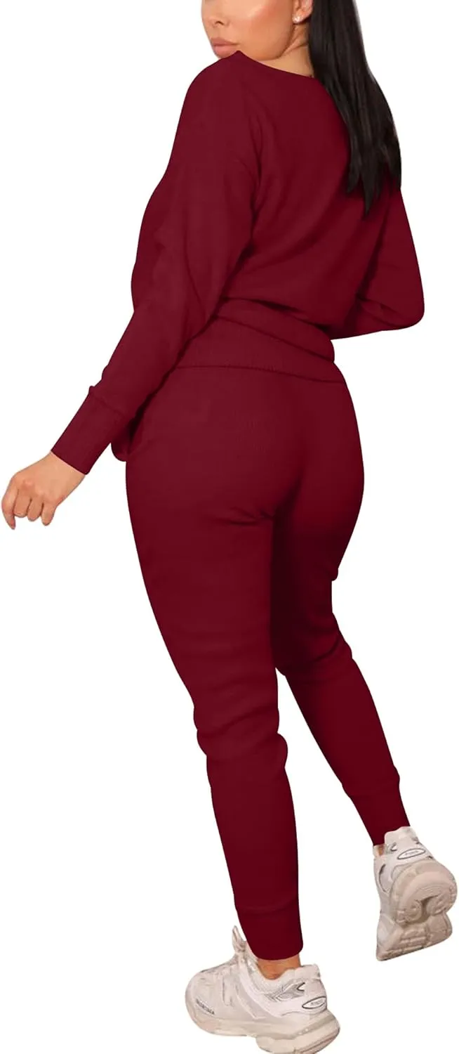 VASAUGE Women's Workout 2 Piece Tracksuit Outfits Long Sleeve Tops Track Sweat Suits Jogger Pants Sets Sweatsuit