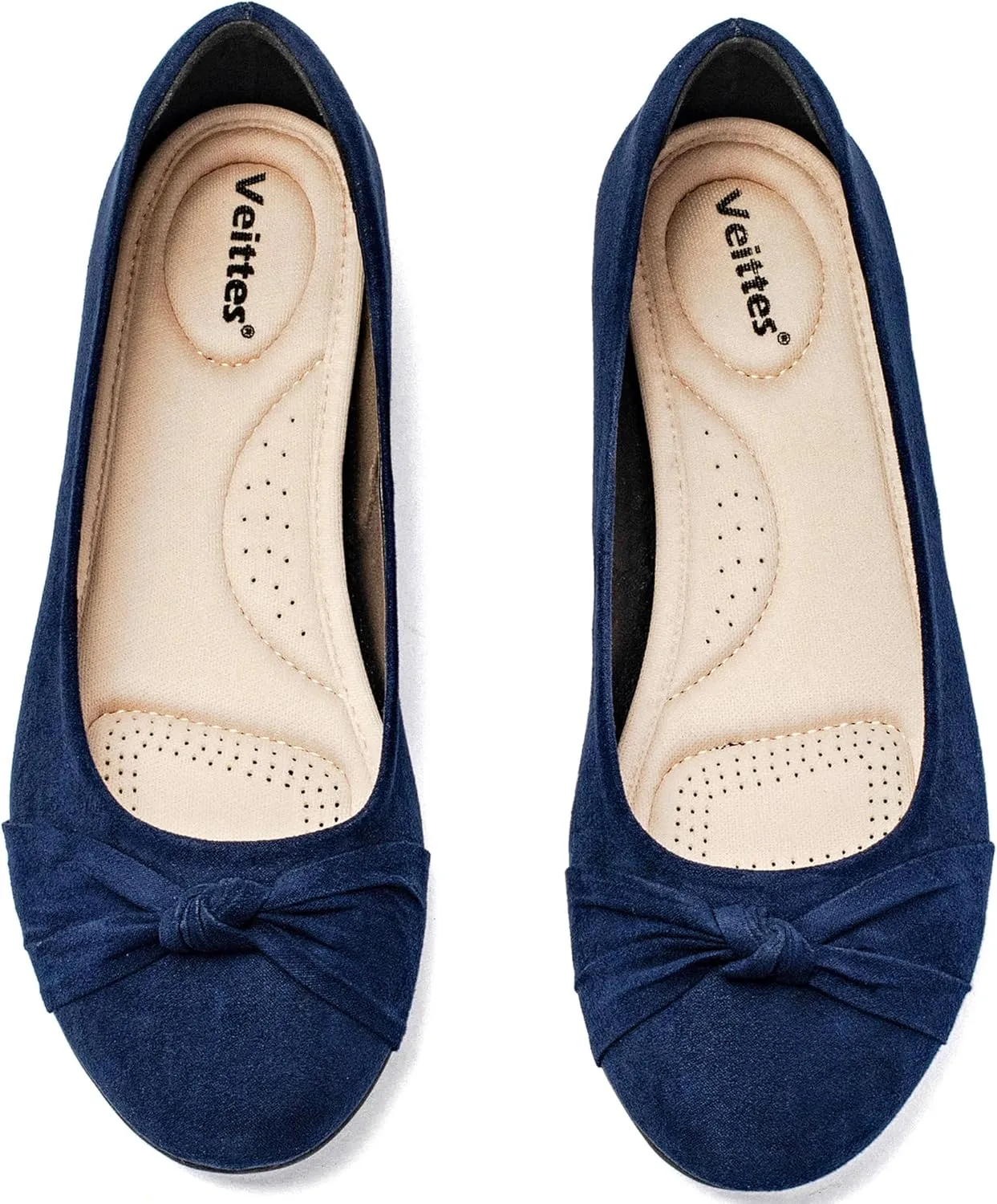 Veittes Women's Wide Width Flat Shoes, Classic Soft Round Toe Design Ballet Flats.