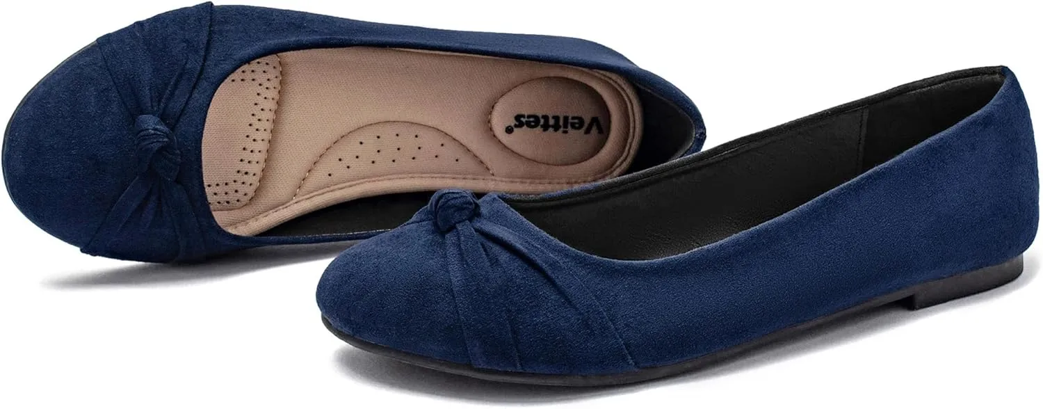 Veittes Women's Wide Width Flat Shoes, Classic Soft Round Toe Design Ballet Flats.