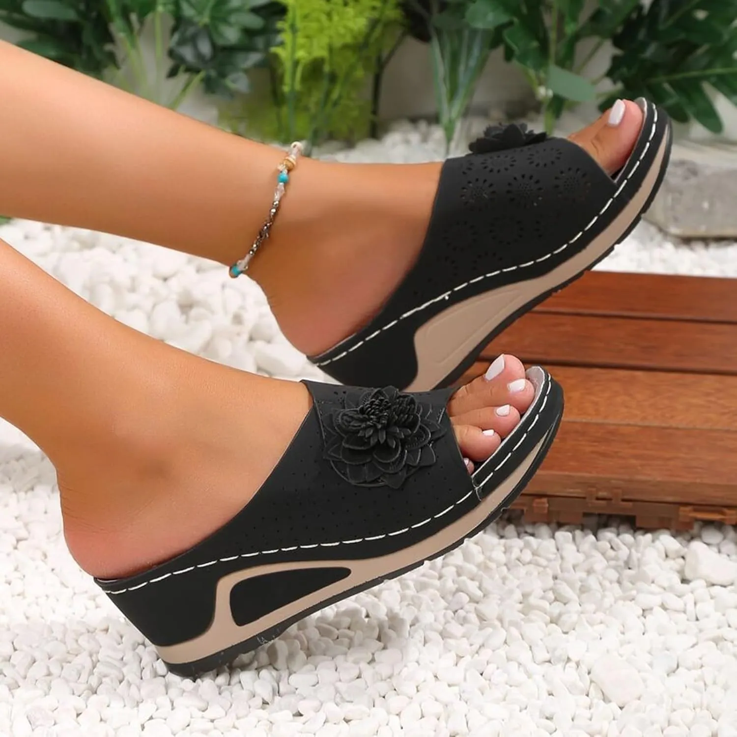 Wedge Sandals for Women Dressy Orthopedic Arch Support Sandals Hollow Out Slip On Platform Slippers Bohemia Comfortable Summer Sandalias Open Toe Beach Sandal Casual Walking Shoes