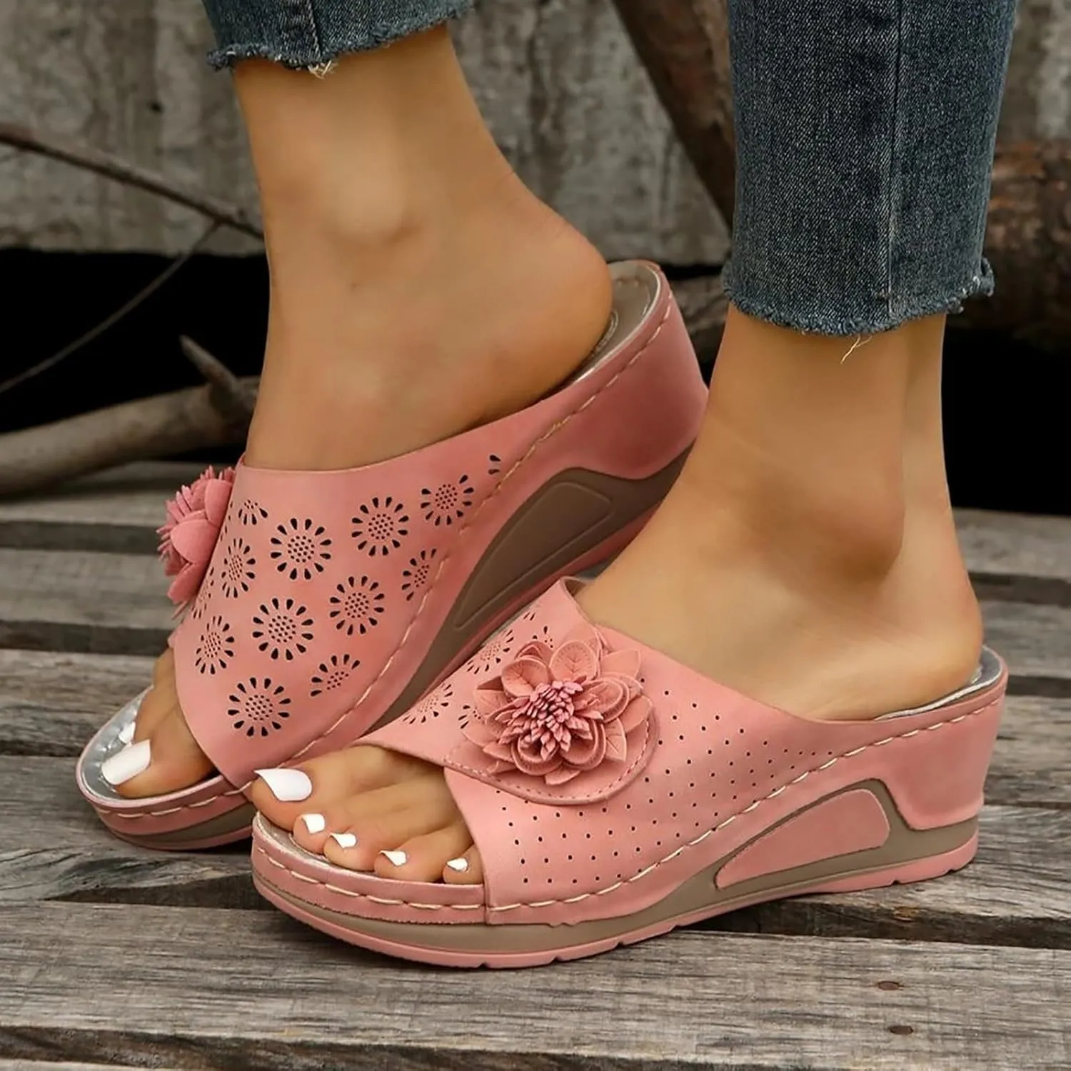 Wedge Sandals for Women Dressy Orthopedic Arch Support Sandals Hollow Out Slip On Platform Slippers Bohemia Comfortable Summer Sandalias Open Toe Beach Sandal Casual Walking Shoes