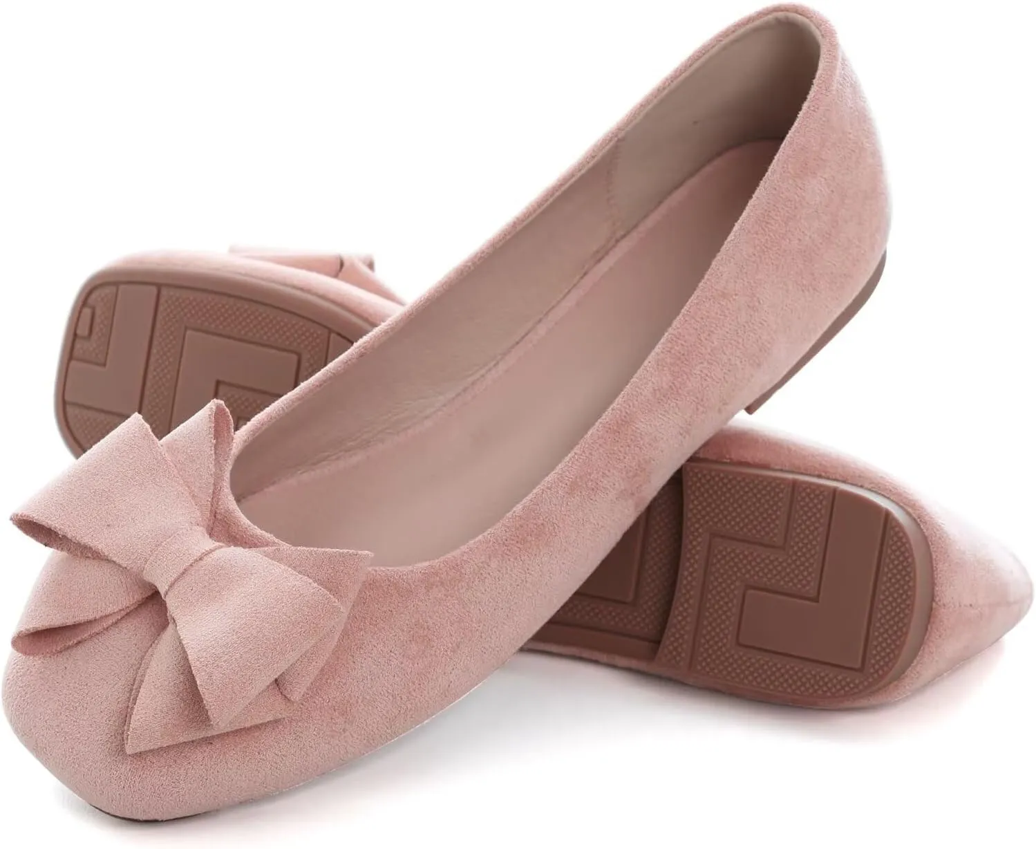 WENJIAZHIZHI Women's Square Toe Bowknot Ballet Flats Comfortable Slip-On Casual Loafers Walking Flat Dress Shoes