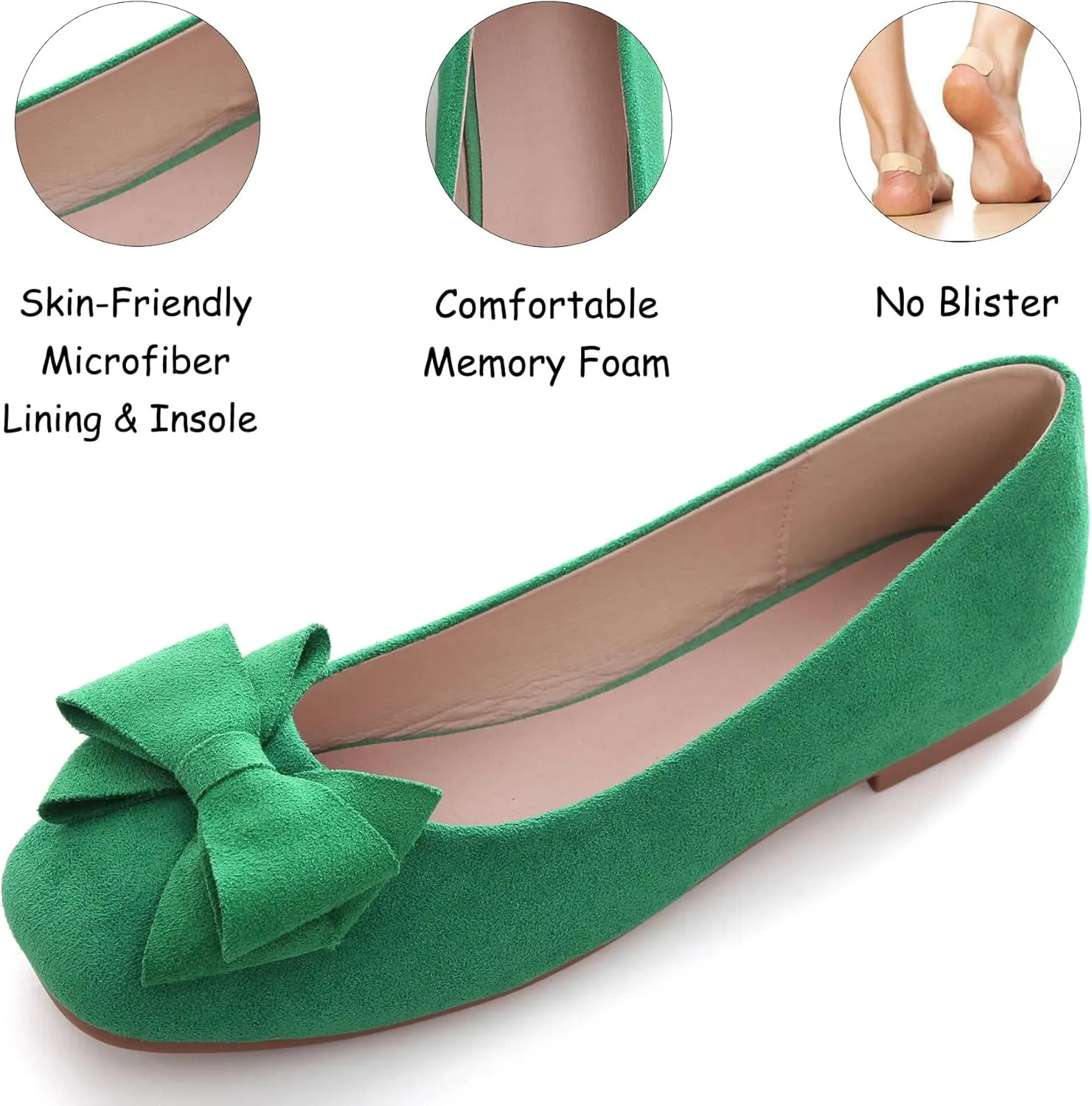 WENJIAZHIZHI Women's Square Toe Bowknot Ballet Flats Comfortable Slip-On Casual Loafers Walking Flat Dress Shoes