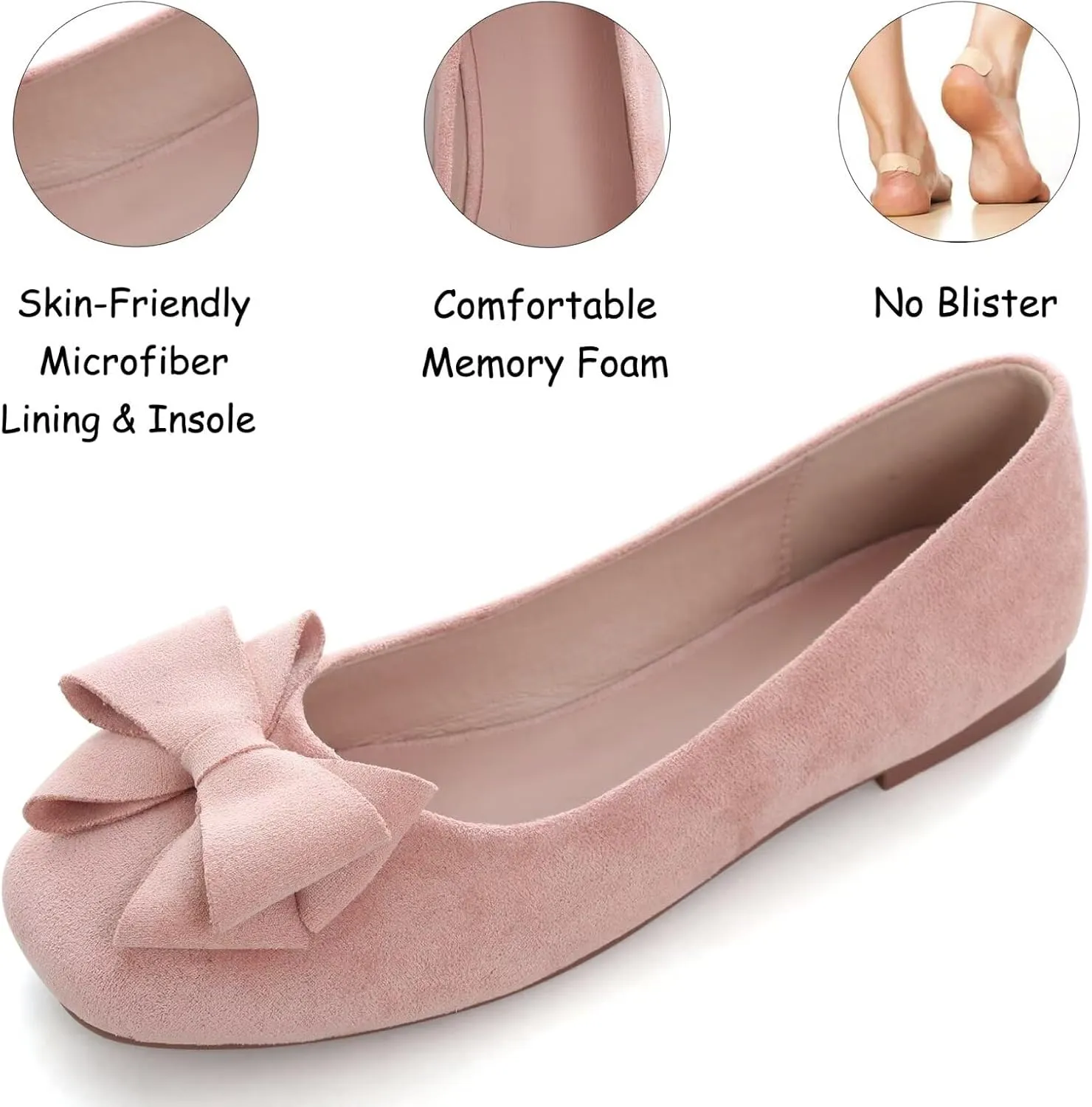 WENJIAZHIZHI Women's Square Toe Bowknot Ballet Flats Comfortable Slip-On Casual Loafers Walking Flat Dress Shoes