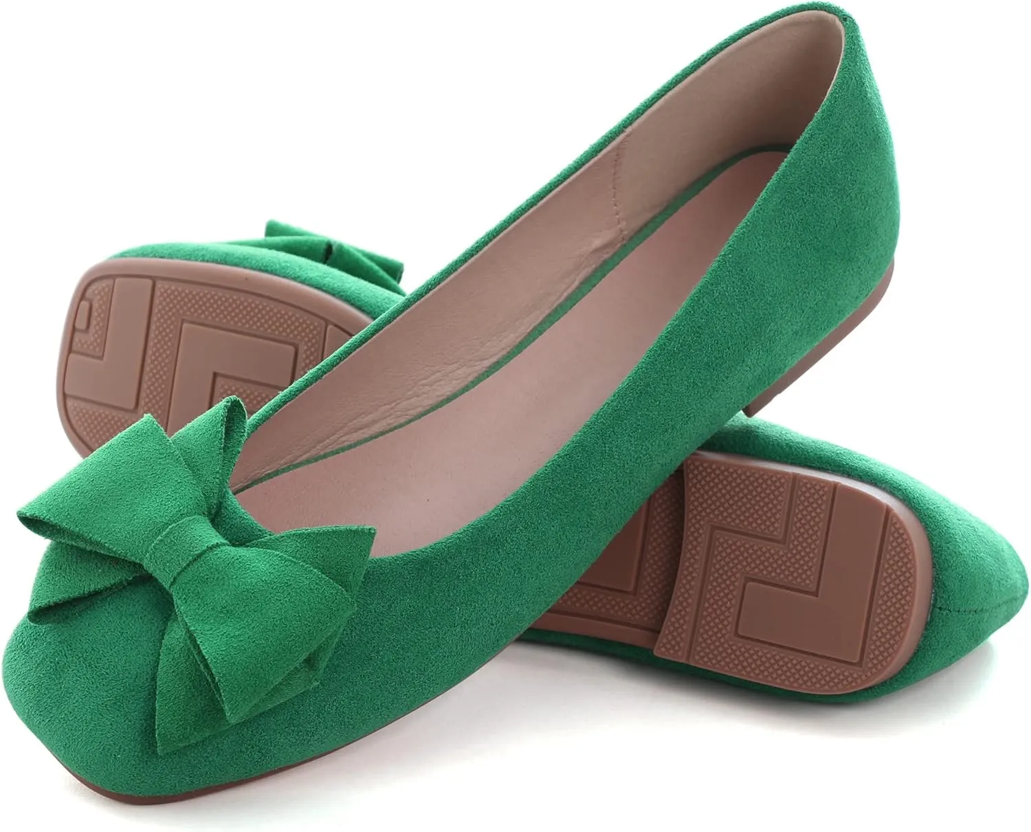 WENJIAZHIZHI Women's Square Toe Bowknot Ballet Flats Comfortable Slip-On Casual Loafers Walking Flat Dress Shoes