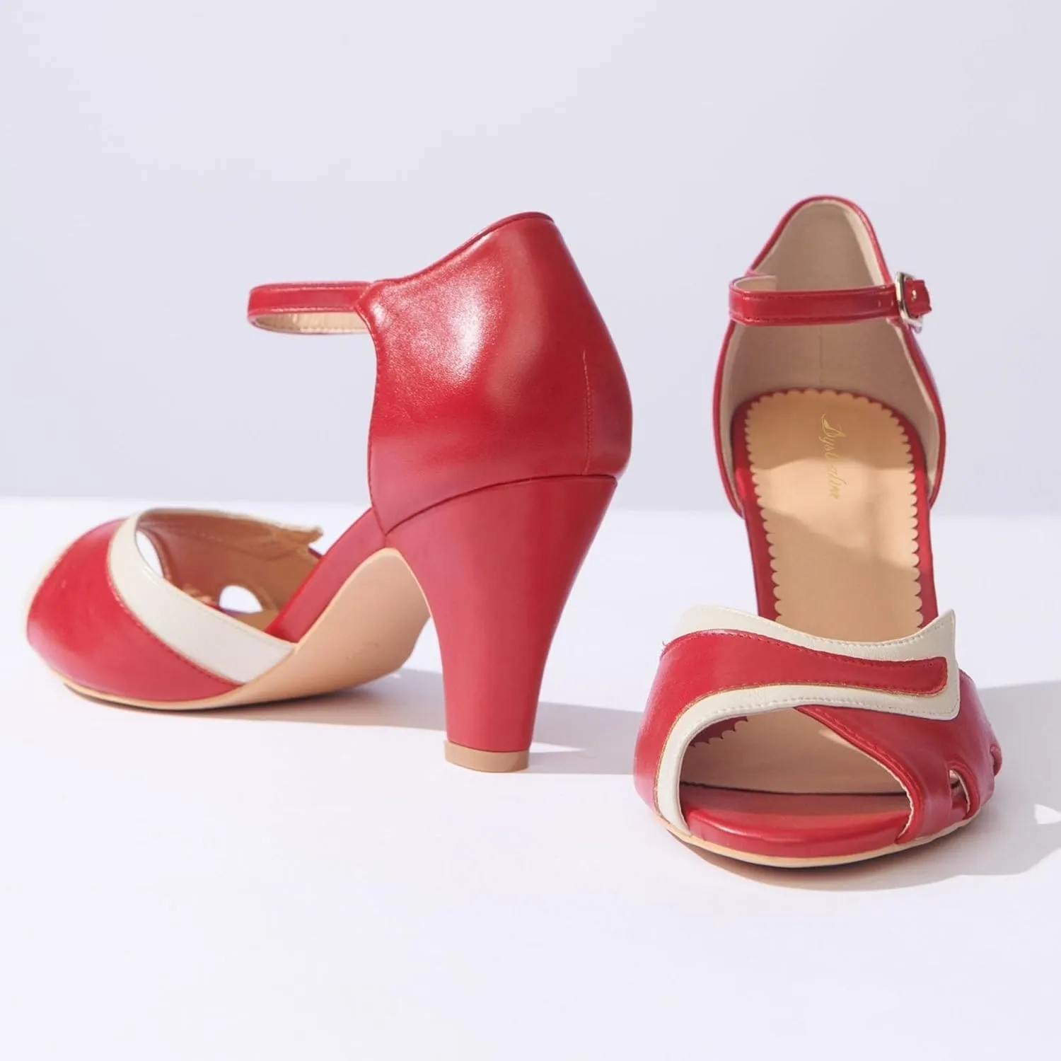 Women Ankle Strap Kitten Heel Sandals Round Open Toe Sandal Pumps Two Tone 3 inch Sandal Kitten Heels Buckle Strap Dress Sandals Shoes Peep Toe Matte Vintage Cute Size 4-11 M US