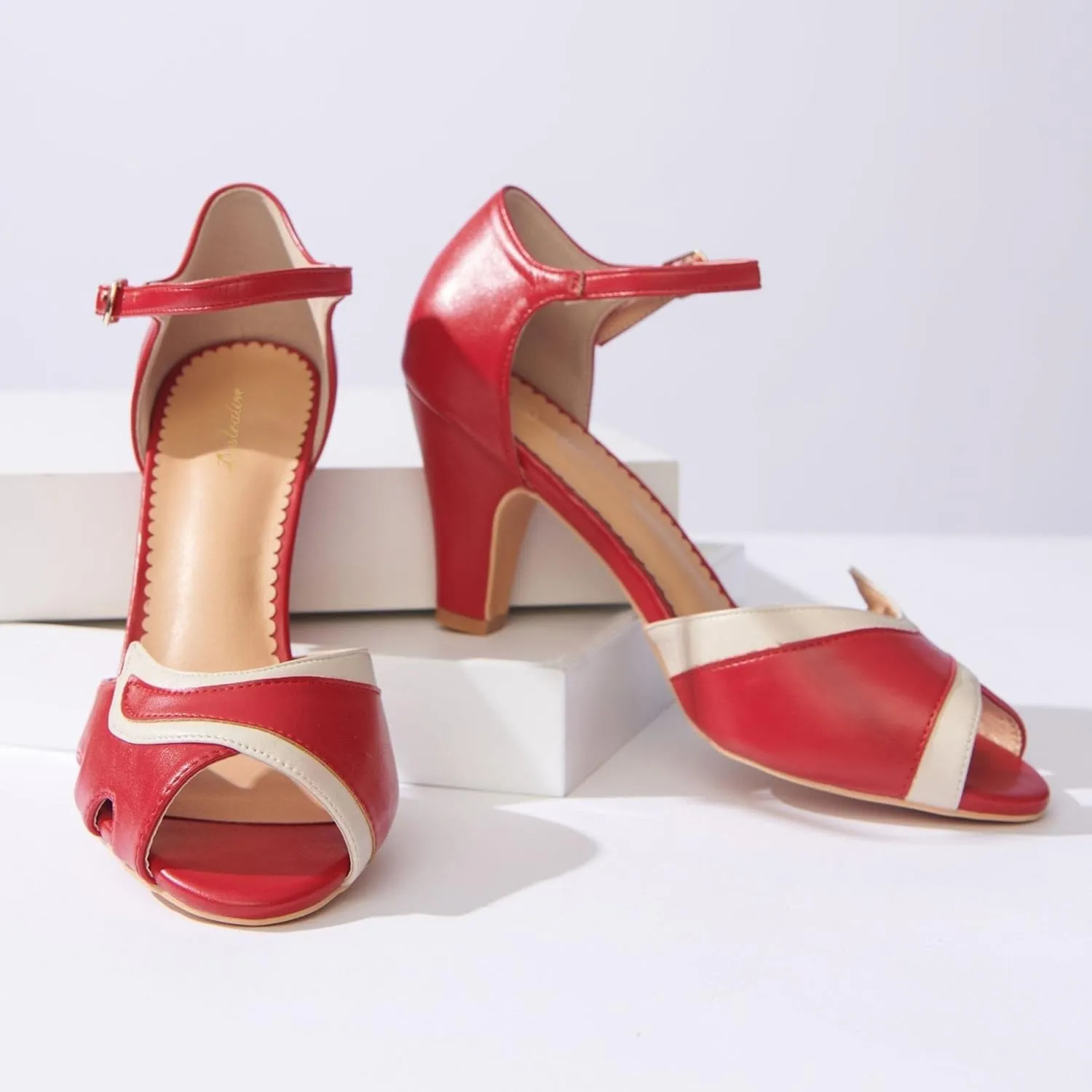 Women Ankle Strap Kitten Heel Sandals Round Open Toe Sandal Pumps Two Tone 3 inch Sandal Kitten Heels Buckle Strap Dress Sandals Shoes Peep Toe Matte Vintage Cute Size 4-11 M US