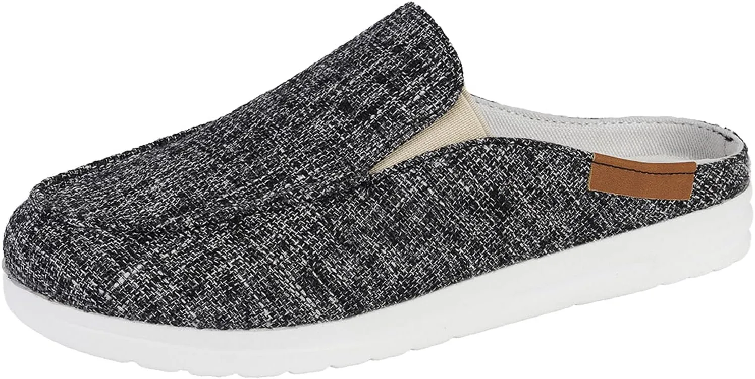 Women Canvas Slip On Lightweight Mule Sneaker,Summer Fashion Open Back Flats Walking Shoes Closed Round Toe Low Top Casual Loafer Comfort Walking Shoes