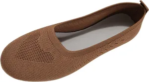 Women Flats Round-Toe Dress Shoes Comfortable Knit Shoes Slip On Loafers Casual Office Shoes Comfy Work Shoes