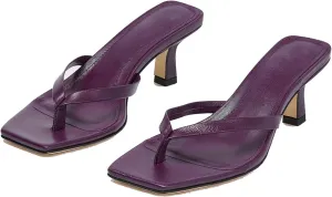 Women Flip-Flops Mules Kitten Heels Square Toe Thong Sandals Matte Comfy 1 inch Low Heel Slippers T-Straps Open Toe Outdoor Beach Summer Slip On Sandal Heels Basic Chic 4-11 M US