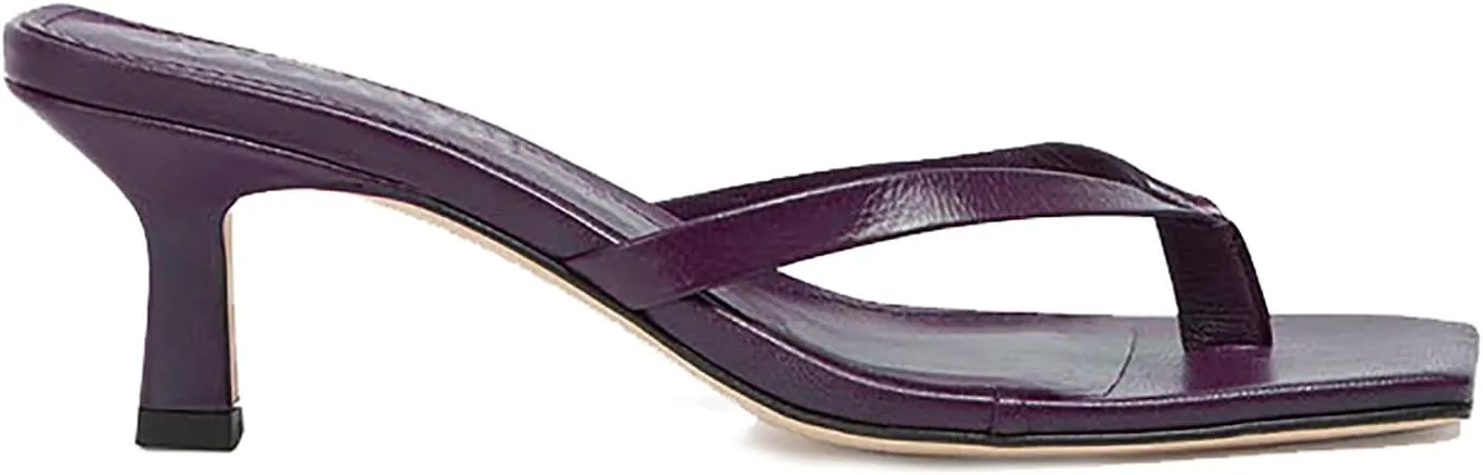 Women Flip-Flops Mules Kitten Heels Square Toe Thong Sandals Matte Comfy 1 inch Low Heel Slippers T-Straps Open Toe Outdoor Beach Summer Slip On Sandal Heels Basic Chic 4-11 M US