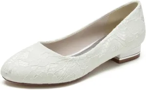 Women Slip On Lace Wedding Flats Wedding Shoes for Bride Shoes Closed Toe Ballet Flats