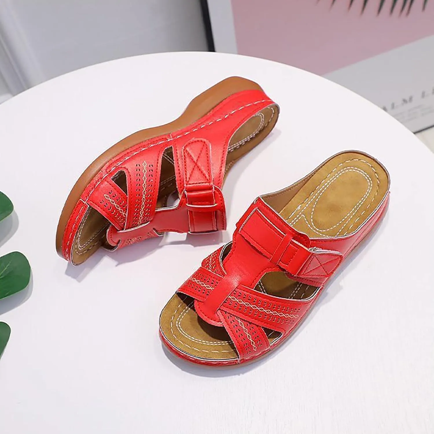 Women Wedge Arch Support Slides Summer Comfort Slip on Sandals Casual Non-Slip Slide Sandal Flat Slippers