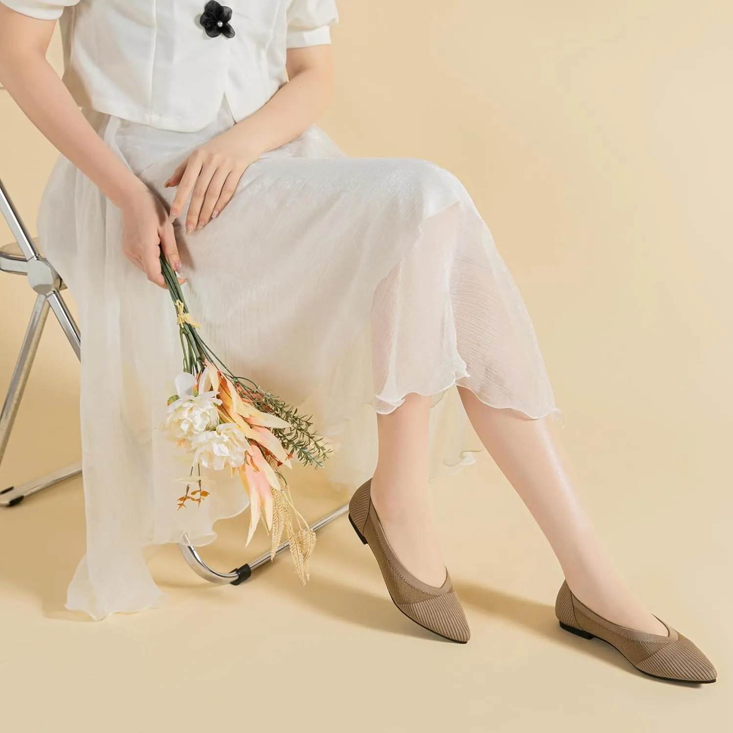 Women's Ballet Flat Shoes Casual Strap Knit Flats Pointed Toe Wedding Flats