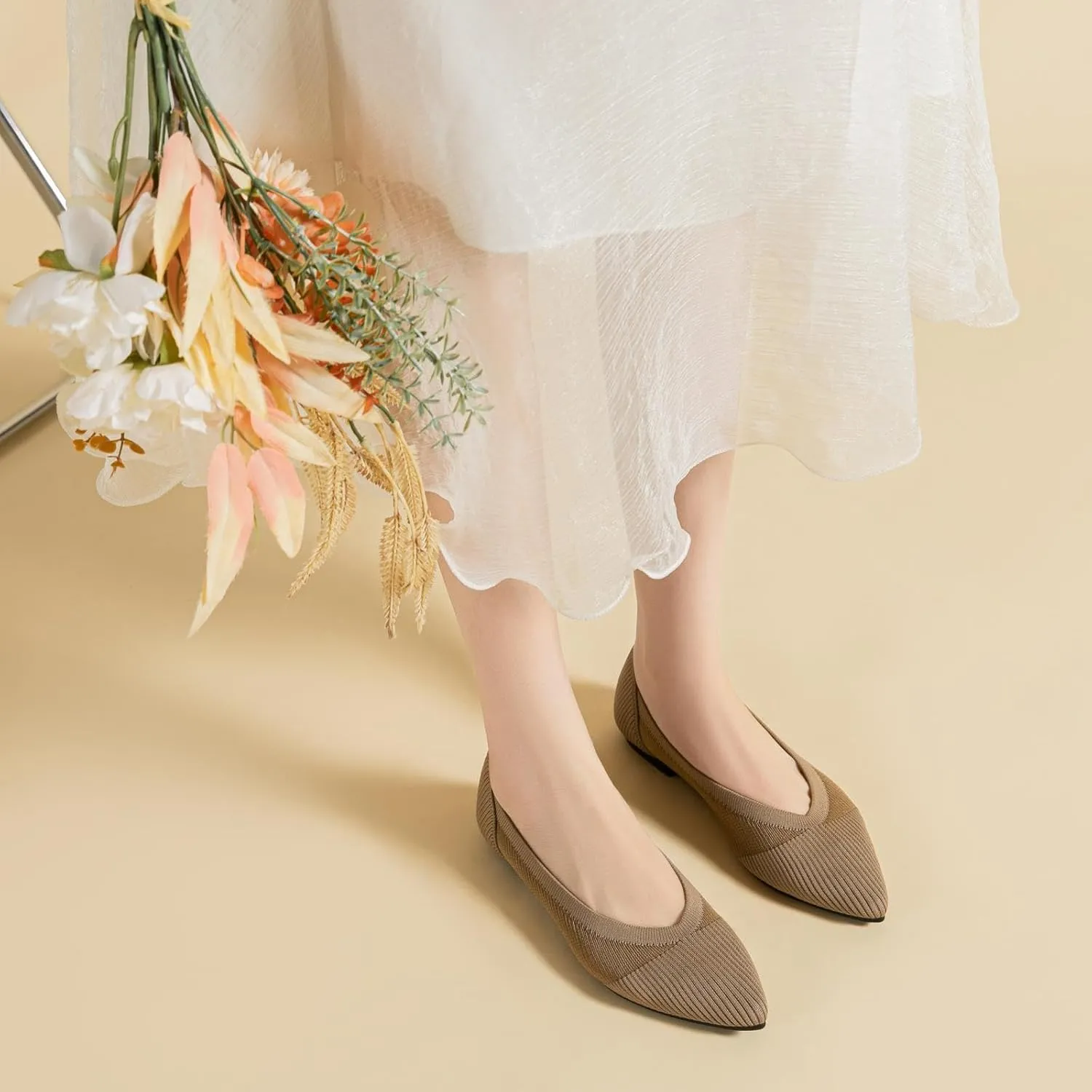 Women's Ballet Flat Shoes Casual Strap Knit Flats Pointed Toe Wedding Flats