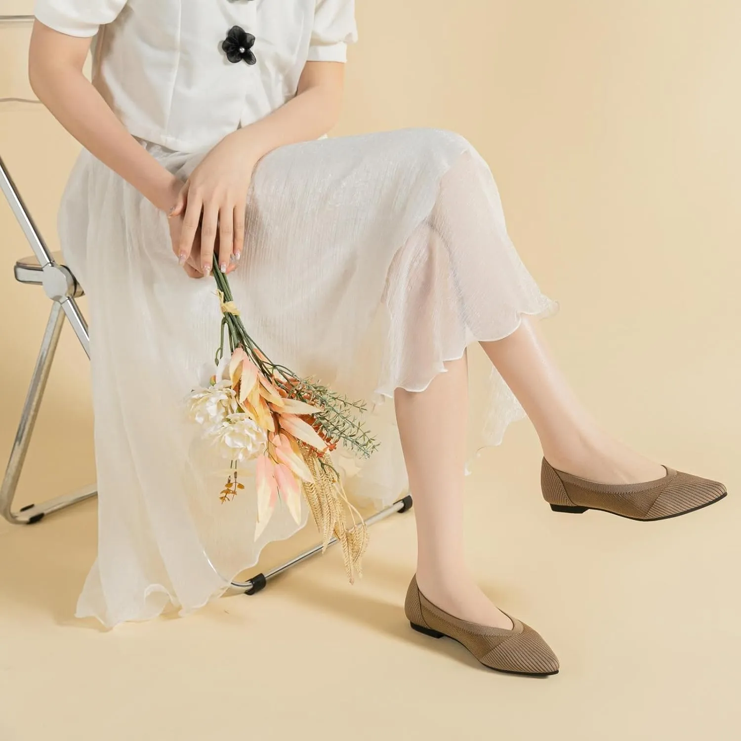 Women's Ballet Flat Shoes Casual Strap Knit Flats Pointed Toe Wedding Flats
