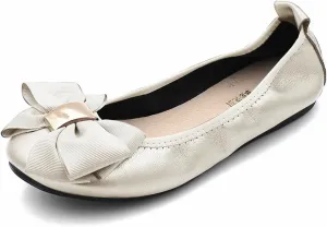 Womens Bowknot Ballet Flats Round Toe Flat Shoes Leather Casual Dress Shoes Wear to Work Slip On Moccasins