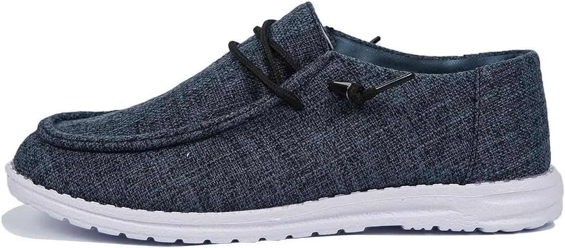 Women's Casual Slip On Walking Boat Shoes Comfortable Light Weight Sport Knit Casual Loafers Ultralight Sole Breathable Canvas Wide Deck Shoes