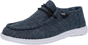 Women's Casual Slip On Walking Boat Shoes Comfortable Light Weight Sport Knit Casual Loafers Ultralight Sole Breathable Canvas Wide Deck Shoes