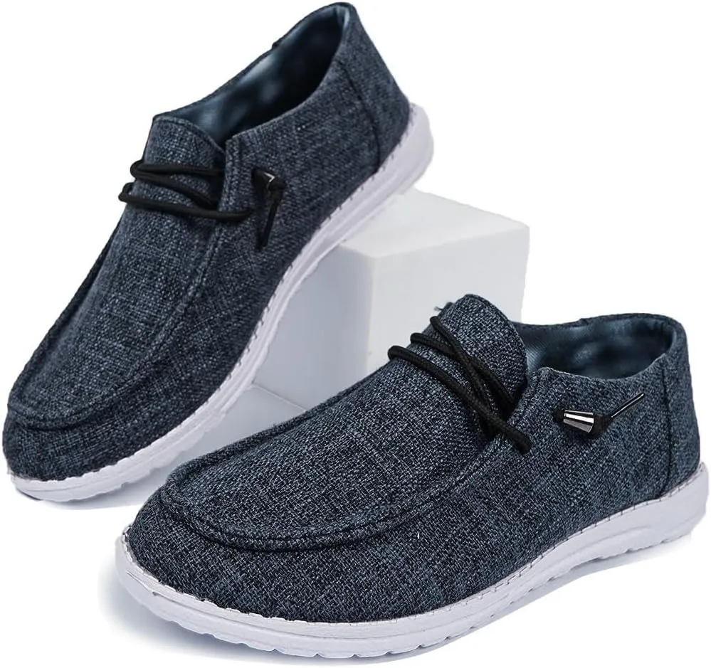 Women's Casual Slip On Walking Boat Shoes Comfortable Light Weight Sport Knit Casual Loafers Ultralight Sole Breathable Canvas Wide Deck Shoes