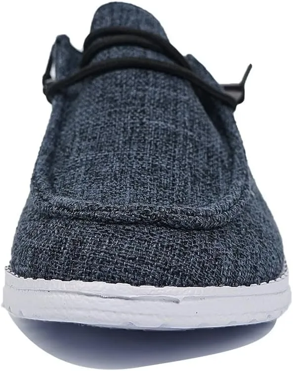Women's Casual Slip On Walking Boat Shoes Comfortable Light Weight Sport Knit Casual Loafers Ultralight Sole Breathable Canvas Wide Deck Shoes