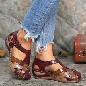 Women's Comfortable Wedge Sandals Ladies Mule Clogs Slippers Cross Strap Platform Vintage Closed Toe Hollow Soft Wide Fit Summer Outdoor Beach Sports Shoes,Red,41