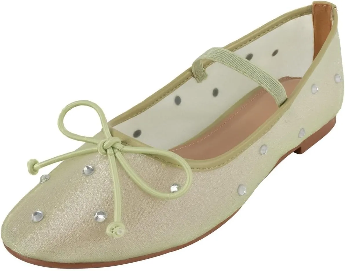 Women's Crystal Mesh Ballet Flats Shoes Round Toe Slip On Ballerina Flats for Women Rhinestone Flats Shoes Dressy Comfortable Casual Styles Mary Jane