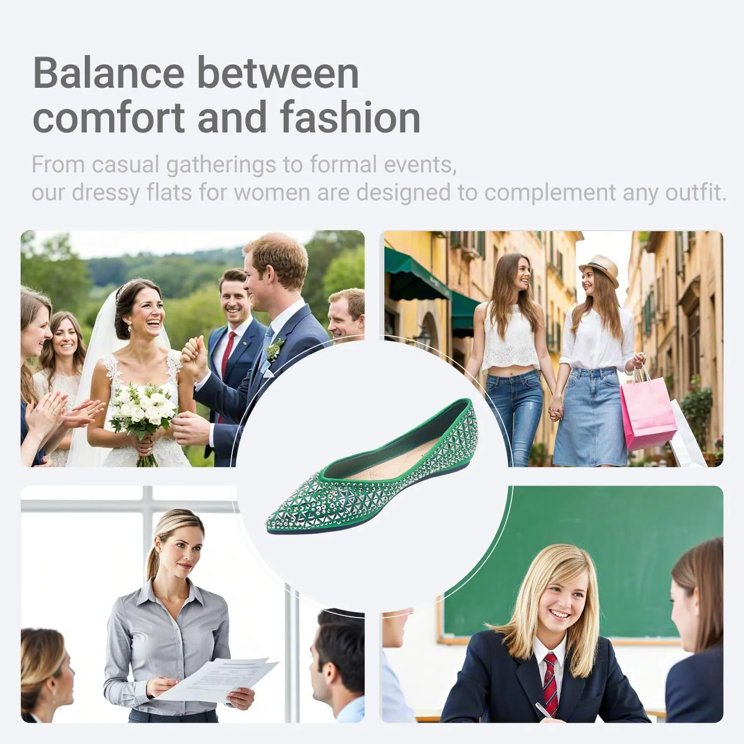 Women's Flats Comfortable Pointed Rhinestone Ballet Flats Soft Memory Foam Insole for Women Sparkle Elegant Dress Shoes