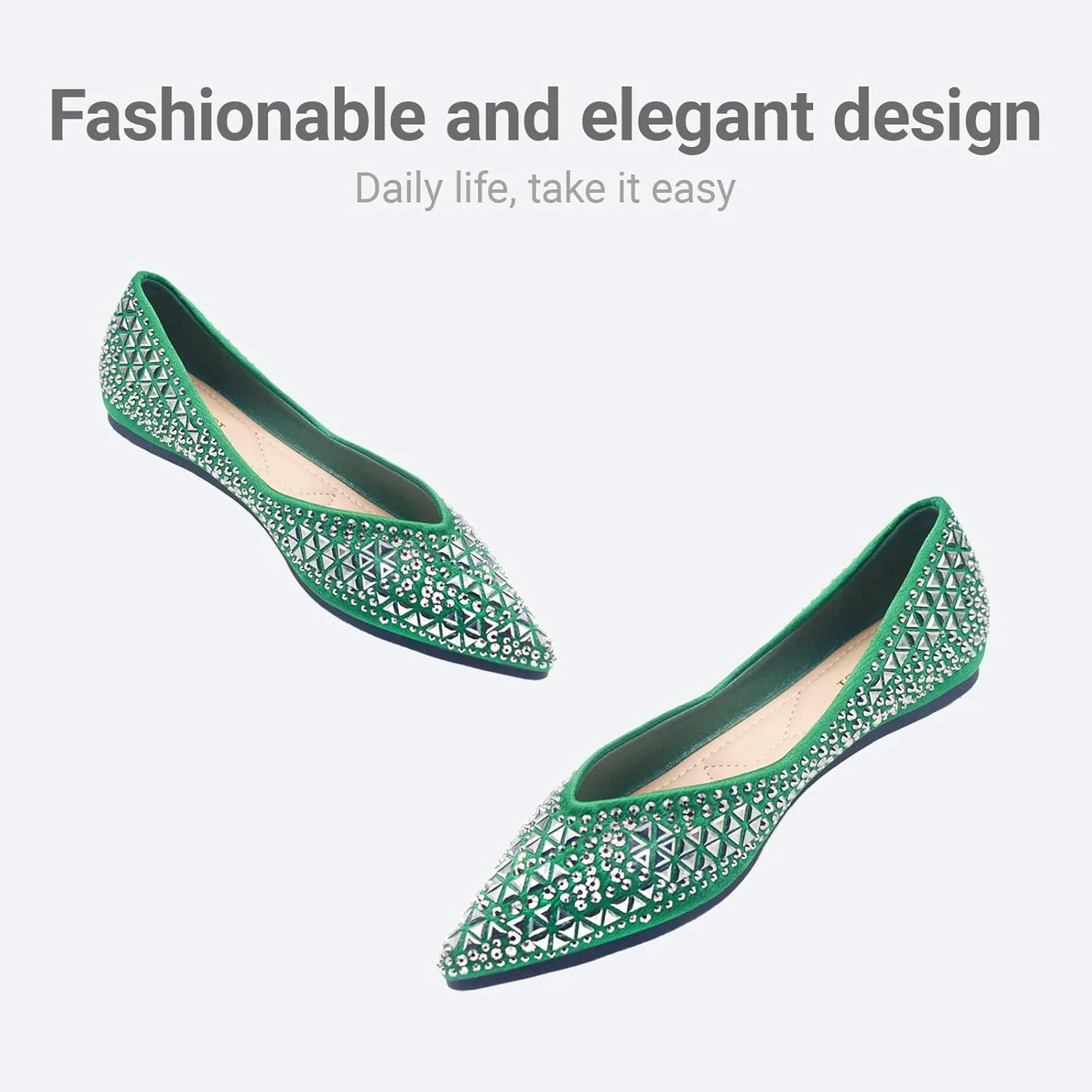 Women's Flats Comfortable Pointed Rhinestone Ballet Flats Soft Memory Foam Insole for Women Sparkle Elegant Dress Shoes