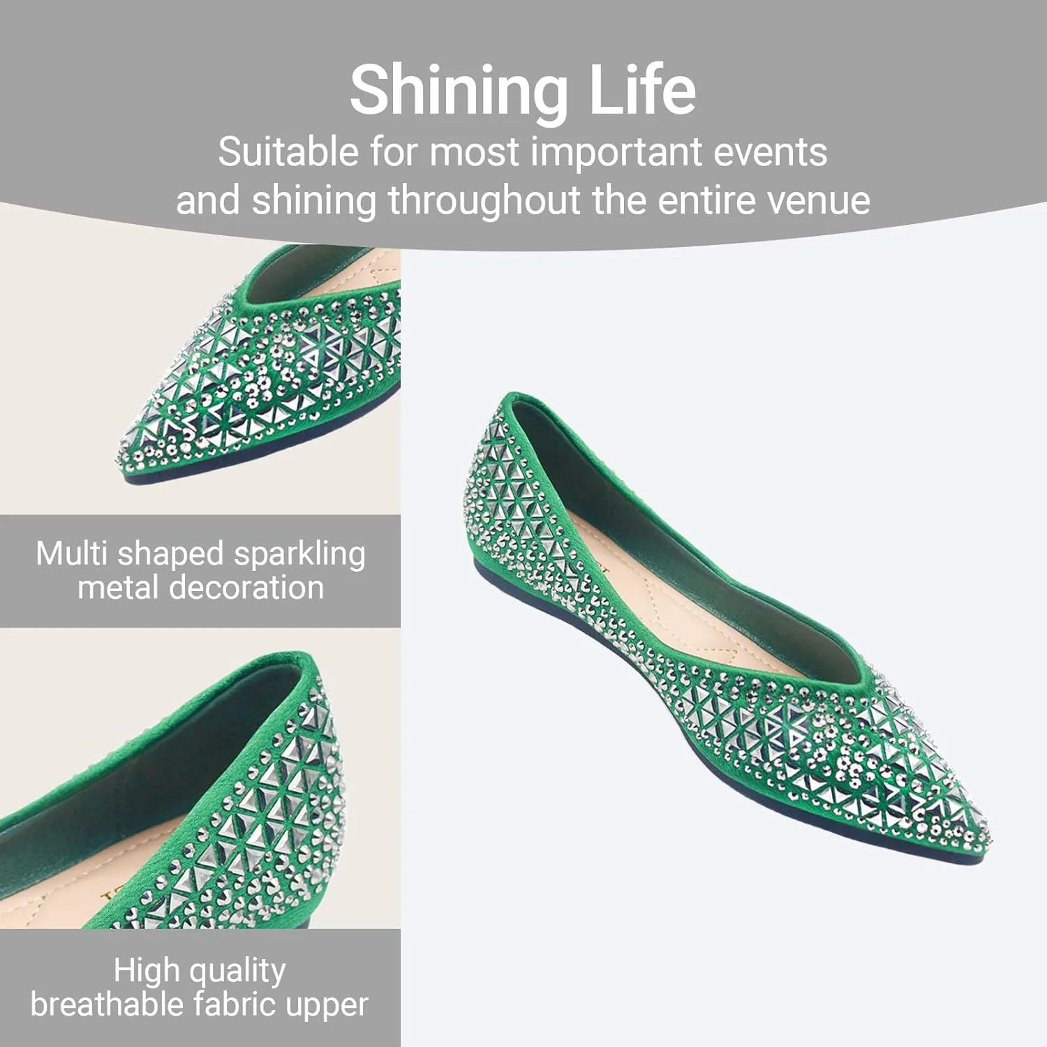 Women's Flats Comfortable Pointed Rhinestone Ballet Flats Soft Memory Foam Insole for Women Sparkle Elegant Dress Shoes