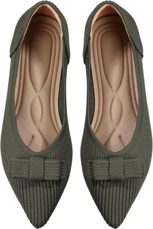 Women's Flats Pointed Toe Ballet Shoes with Bow Comfortable Knit Dressy Flat