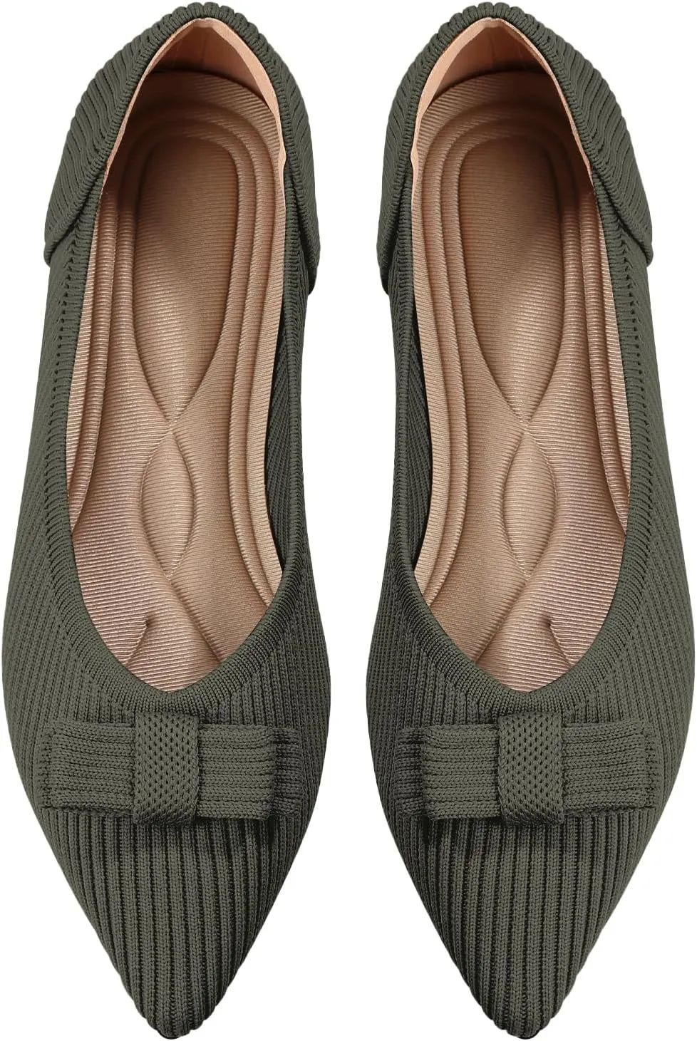 Women's Flats Pointed Toe Ballet Shoes with Bow Comfortable Knit Dressy Flat