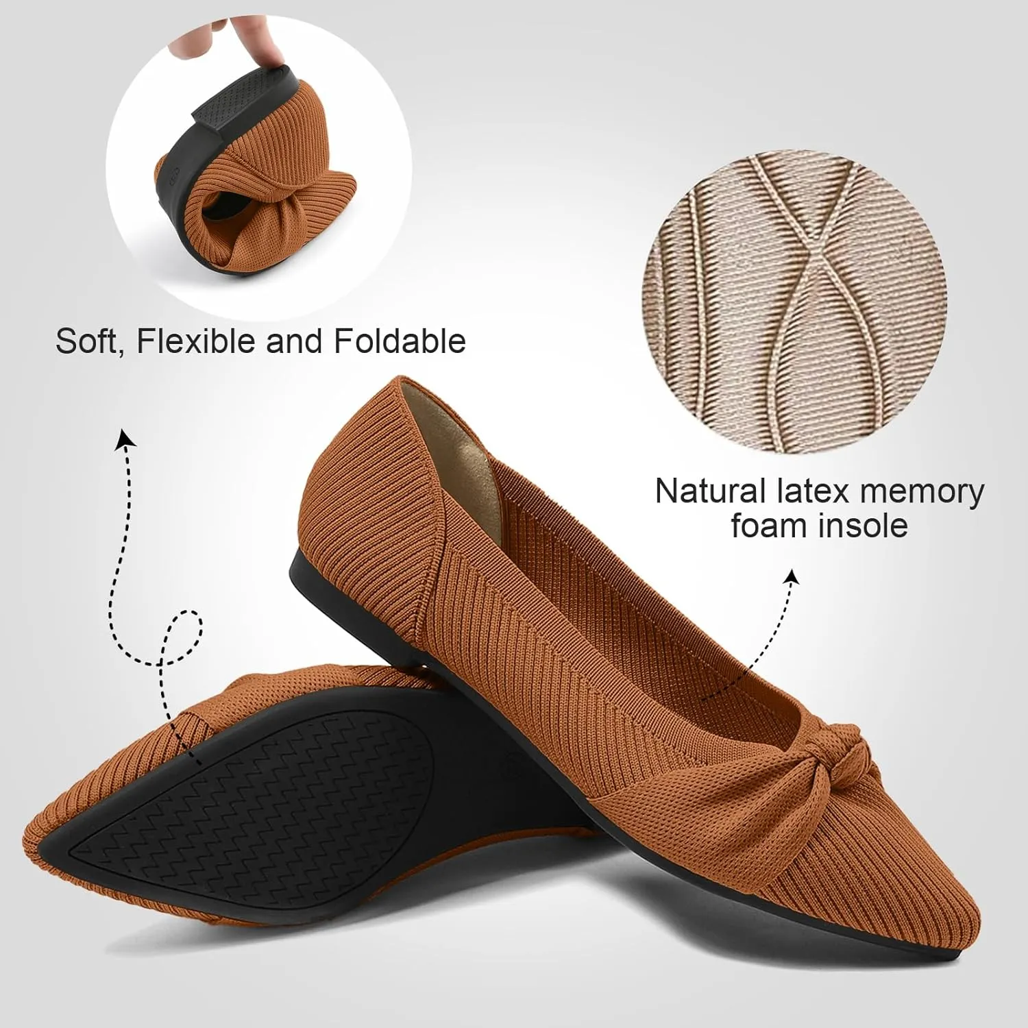 Women's Flats Shoes Comfortable Dressy Pointed Toe Knit Washable Ballet Flat